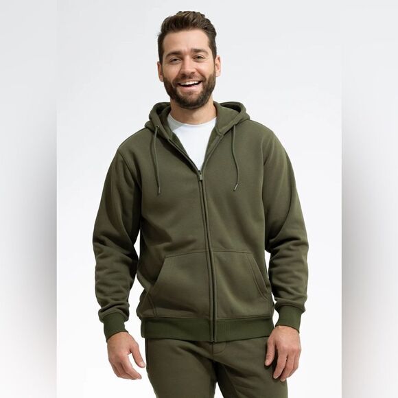 NEW Swet Tailor Mens Army Green Stretch Fleece Zip Hoodie - Picture 1 of 8
